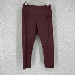 Zyia Active Womens Crop Legging Size M Maroon Red Side Pockets Stretch Athletic